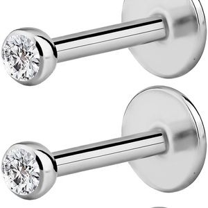 3 pack- 16G Jewelry Surgical Steel Tragus/Labret/Helix Piercing Stud/2mm Top 6mm